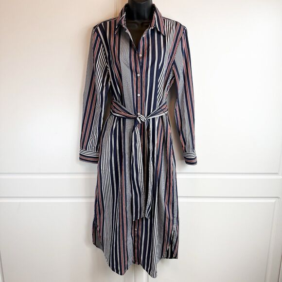 Lauren Ralph Lauren Navy Red Striped Cotton Shirtdress Black Label Size 12 - Picture 4 of 10